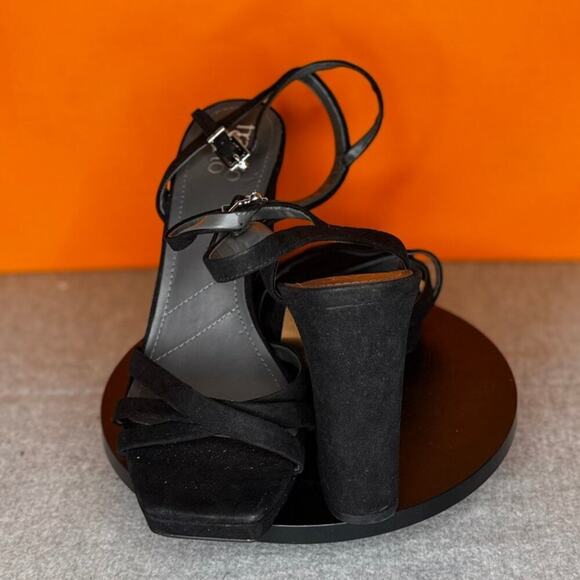 Franco Sarto Damalis Black Faux‎ Leather Glitter Heel Sandal Size 10 - Picture 4 of 6